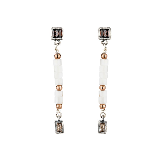 P1098 PENDIENTES PLATA, NÁCAR, BAGUETTE CIRCONITA CAVA