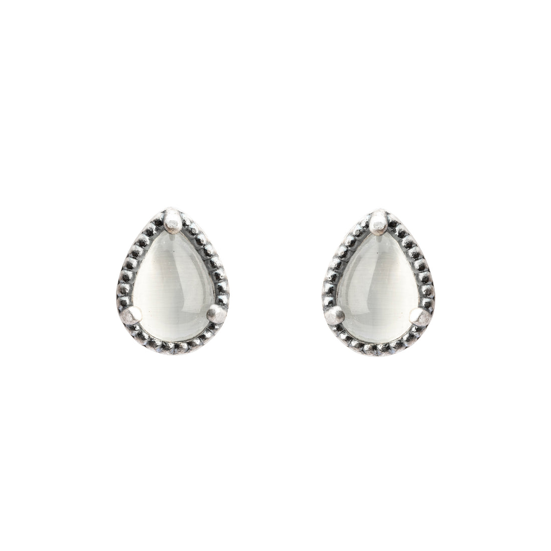 P1125 PENDIENTES BOTÓN PLATA, OJO DE GATO BLANCO