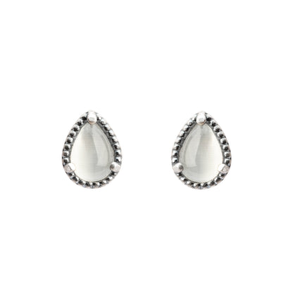 P1125 PENDIENTES BOTÓN PLATA, OJO DE GATO BLANCO