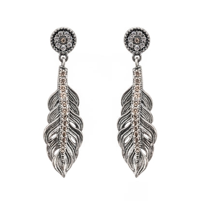 Pendientes Plata Pluma Circonitas Cava