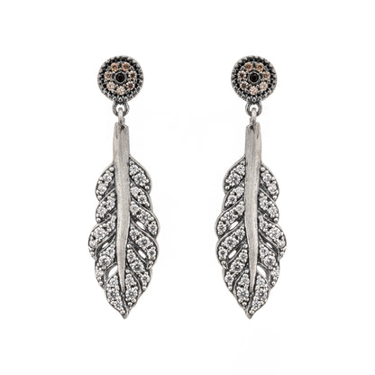 Pendientes Plata Pluma Circonitas Blancas