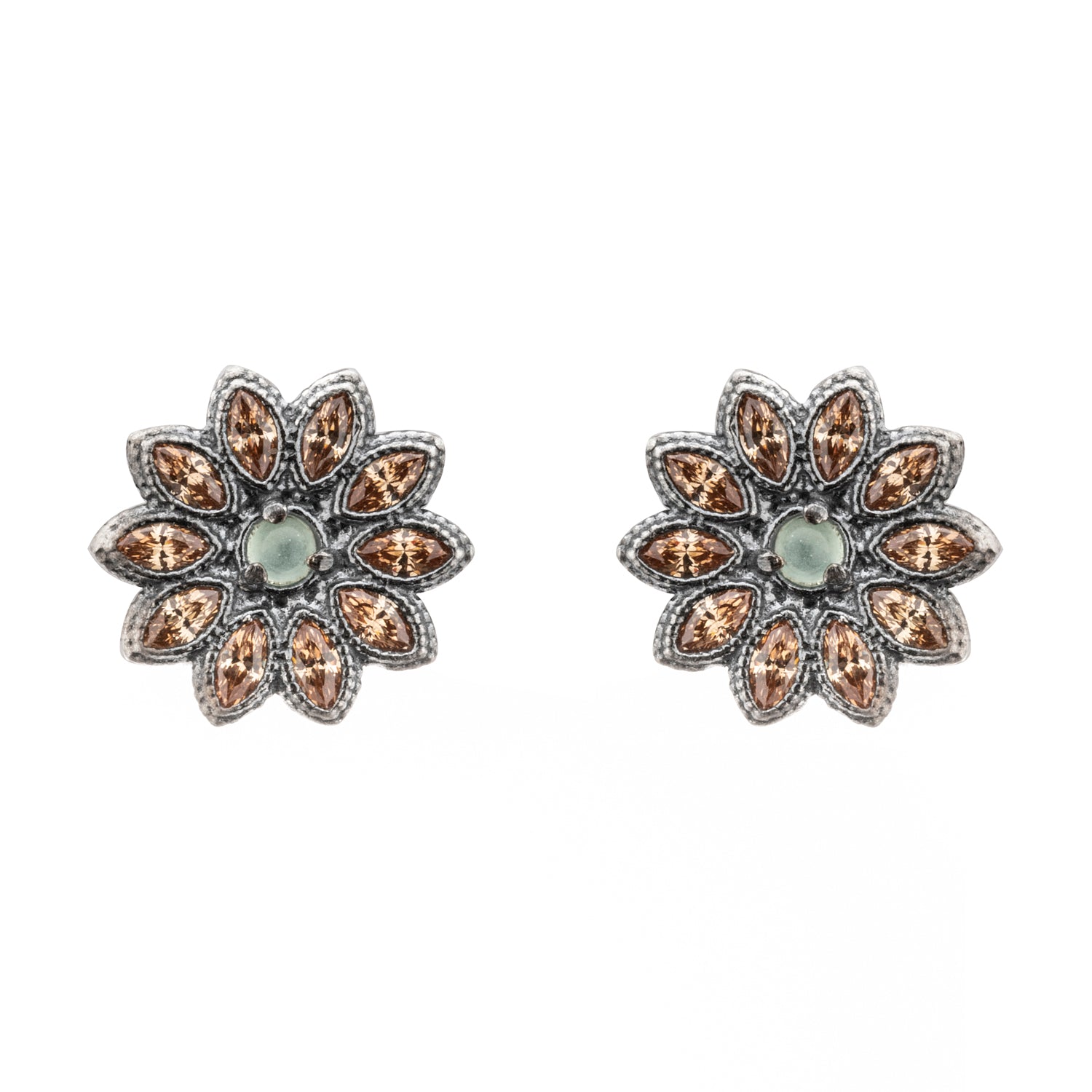 Silver Navette Button Earrings