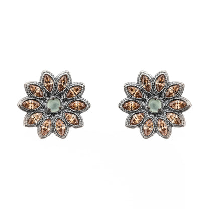 Silver Navette Button Earrings