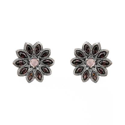 Silver Navette Button Earrings