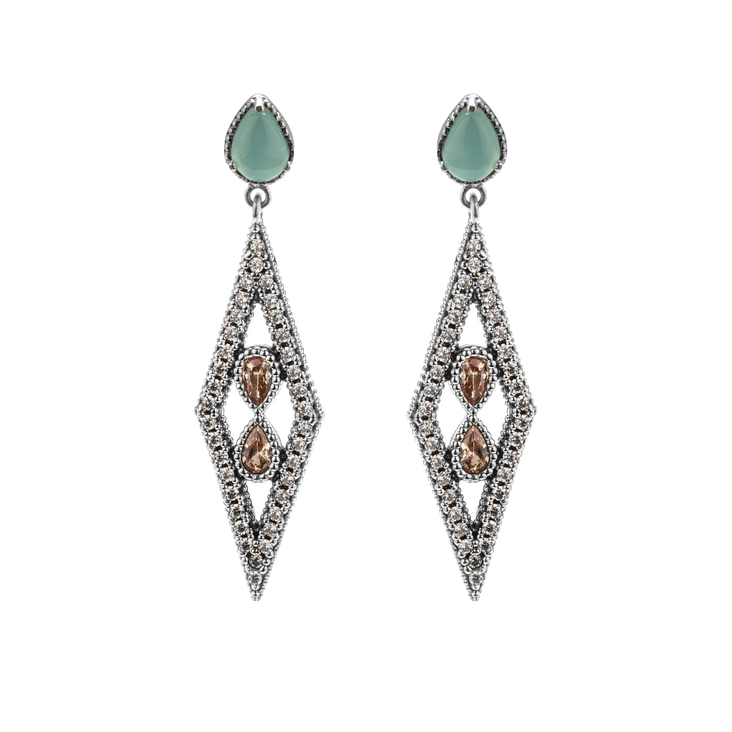 Long Rhombus Silver Earrings