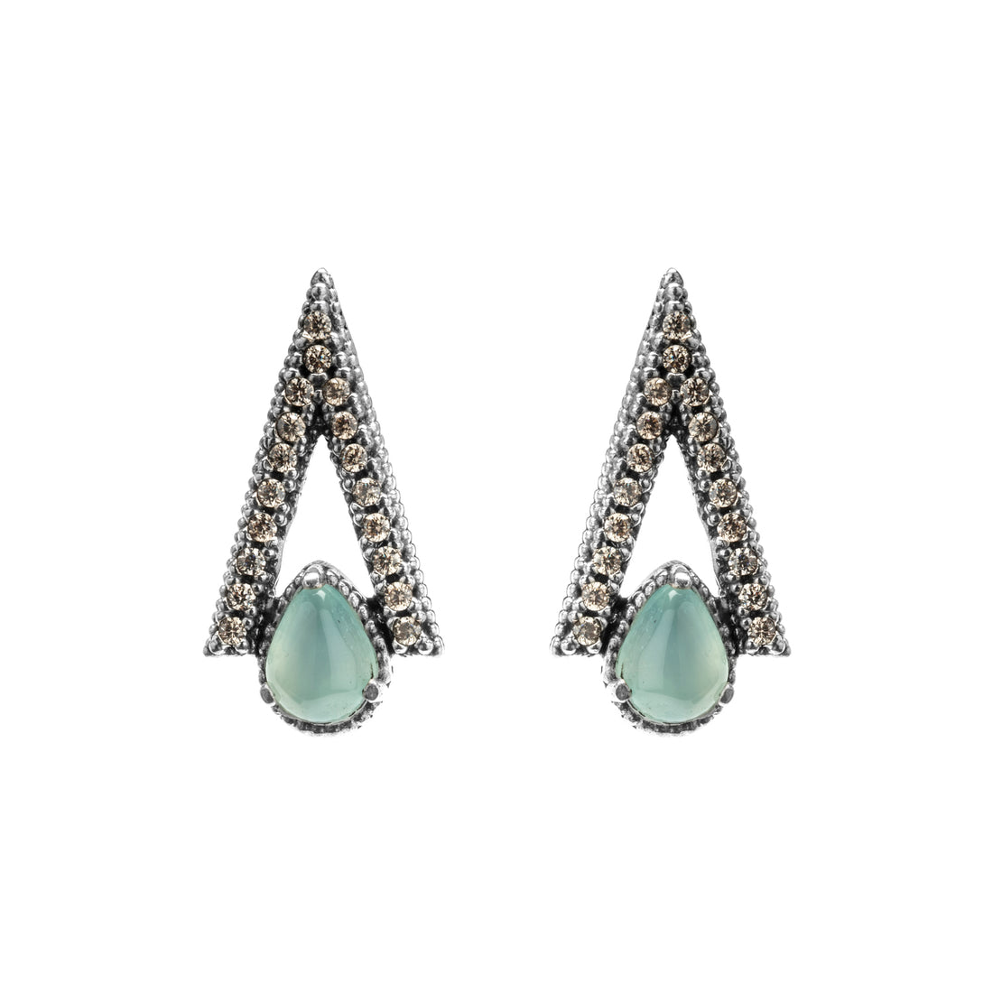 Pendientes Plata Botón Triángulo Pera Calcedonia