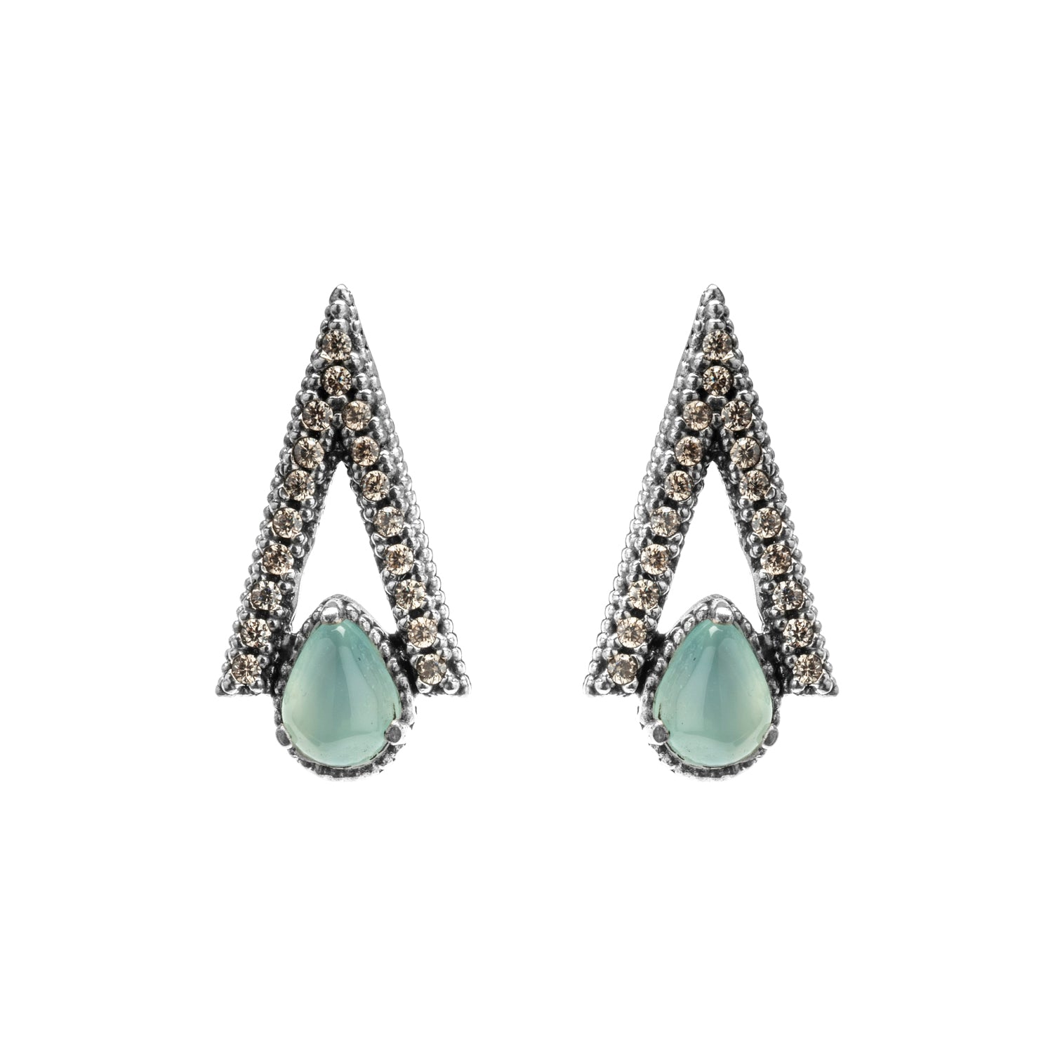 Pendientes Plata Botón Triángulo Pera Calcedonia