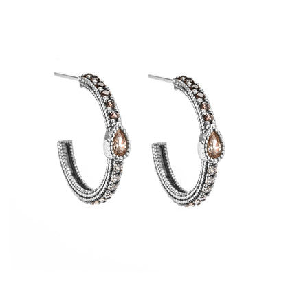 Silver Creole Earrings, Drop Style
