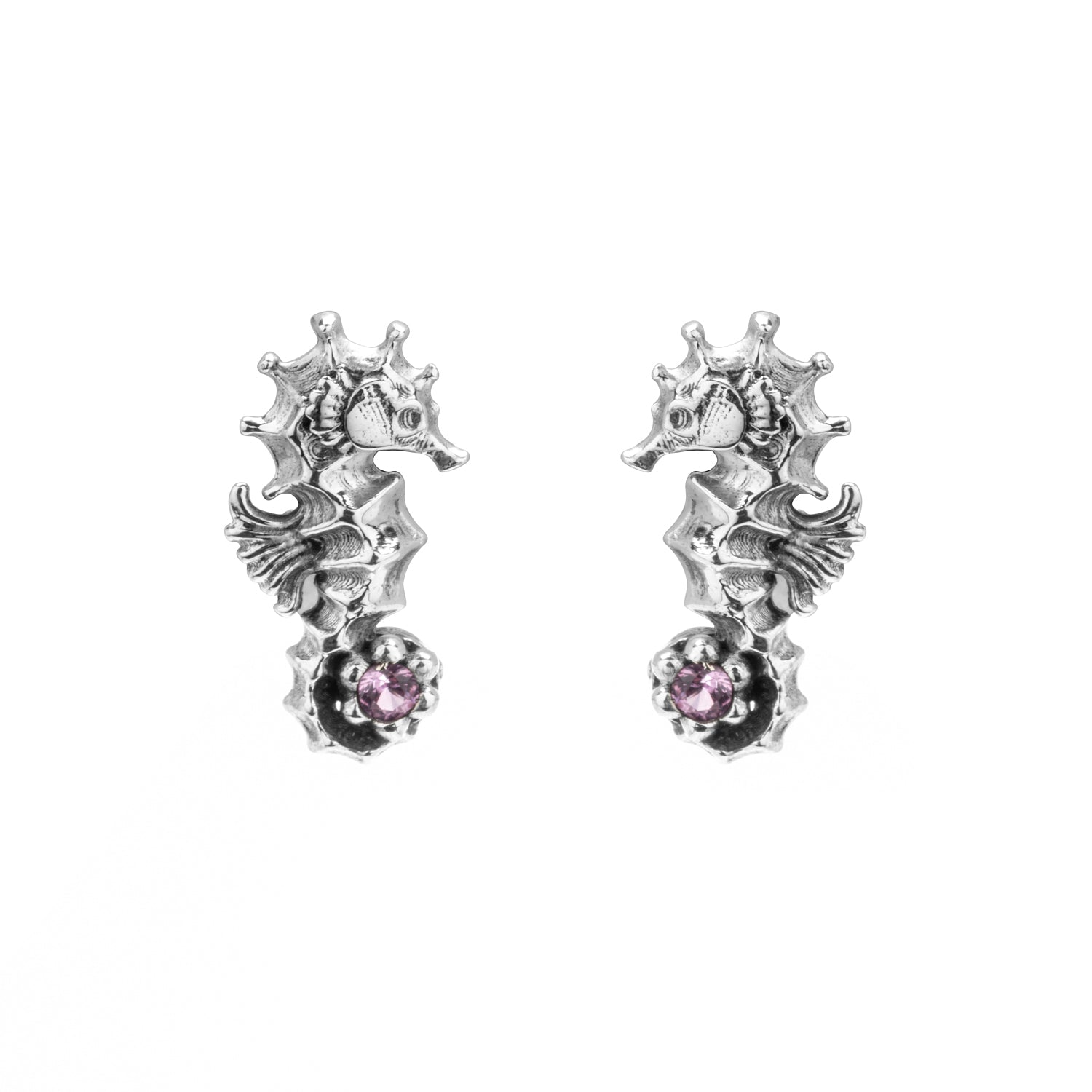 Silver Seahorse Button Earrings
