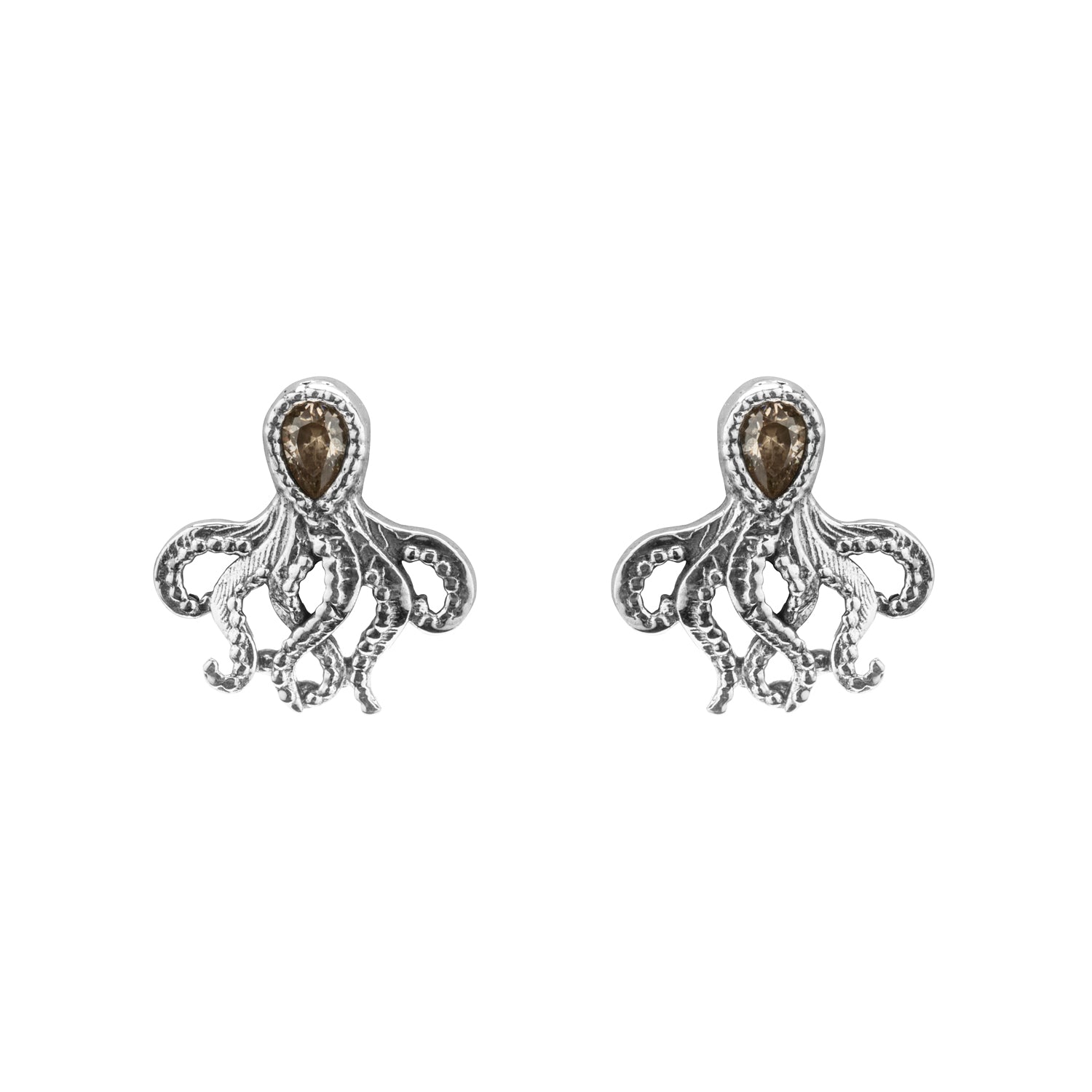 Octopus Silver Button Earrings