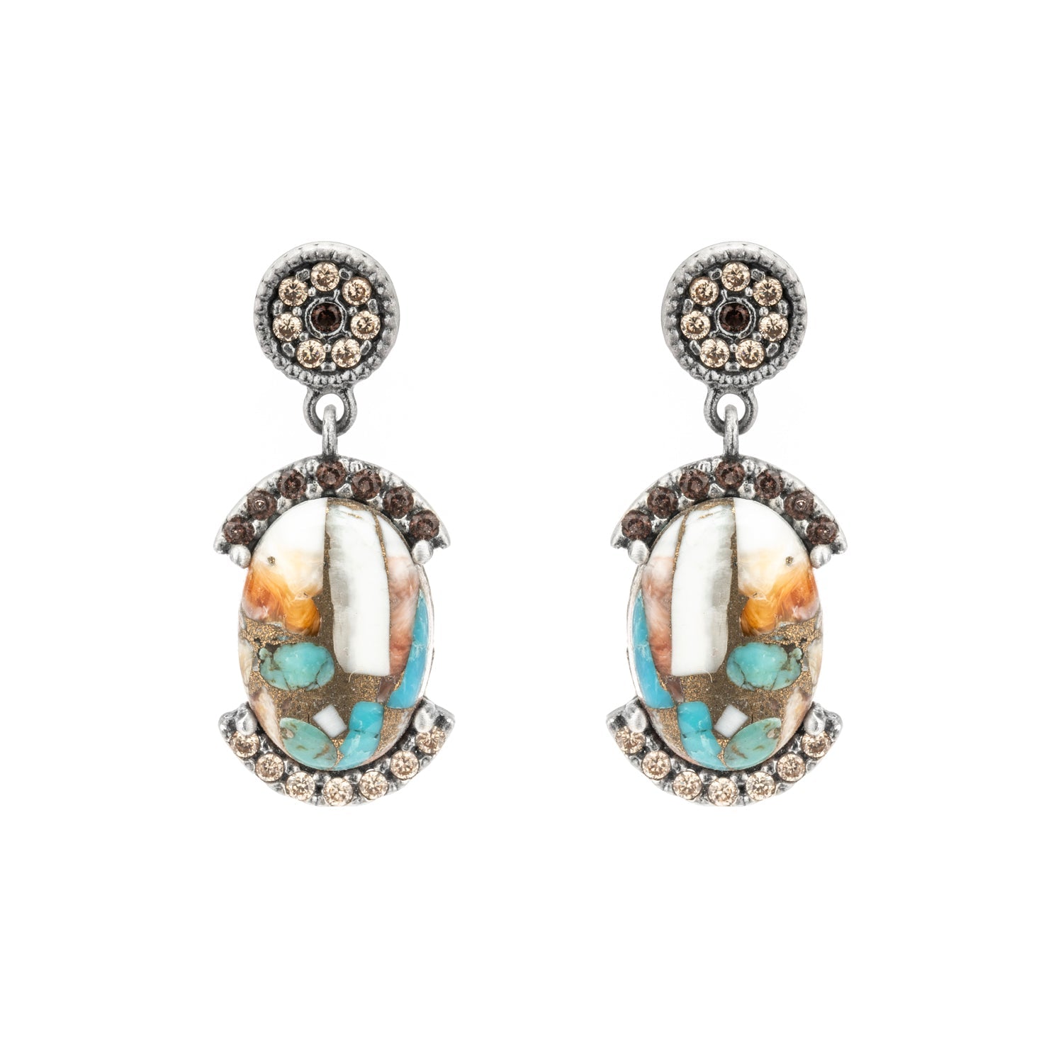 Pendientes plata turquesa copper orla circos bicolor