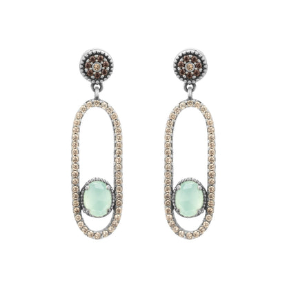 Silver earrings with chalcedony and champagne-colored circus