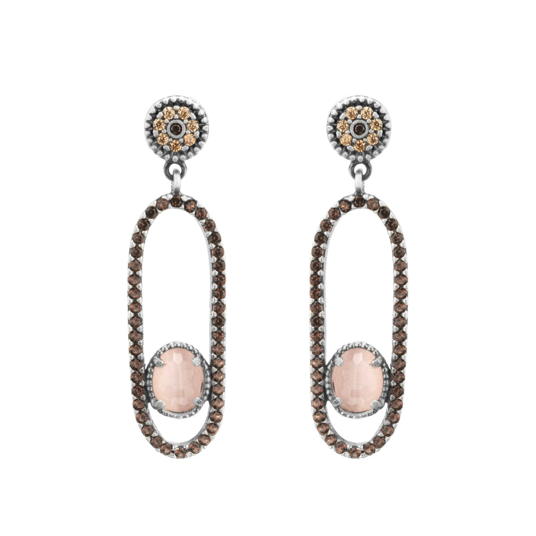 Pendientes plata ojo gato rosa y circos brown
