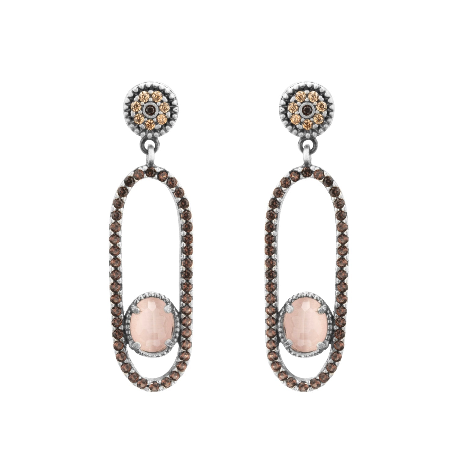 Pendientes plata ojo gato rosa y circos brown