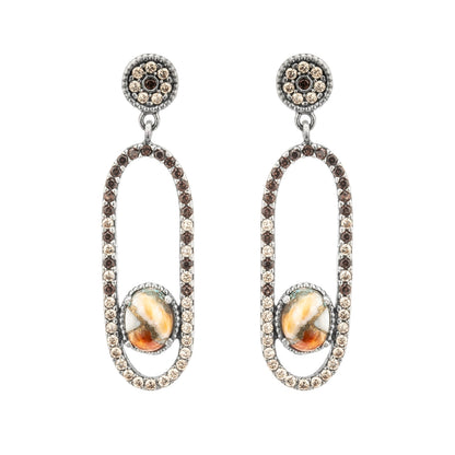 Silver turquoise copper earrings and two-tone zircons