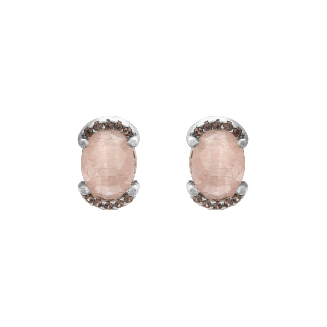 Pendientes plata botón ojo gato rosa orla circos brown