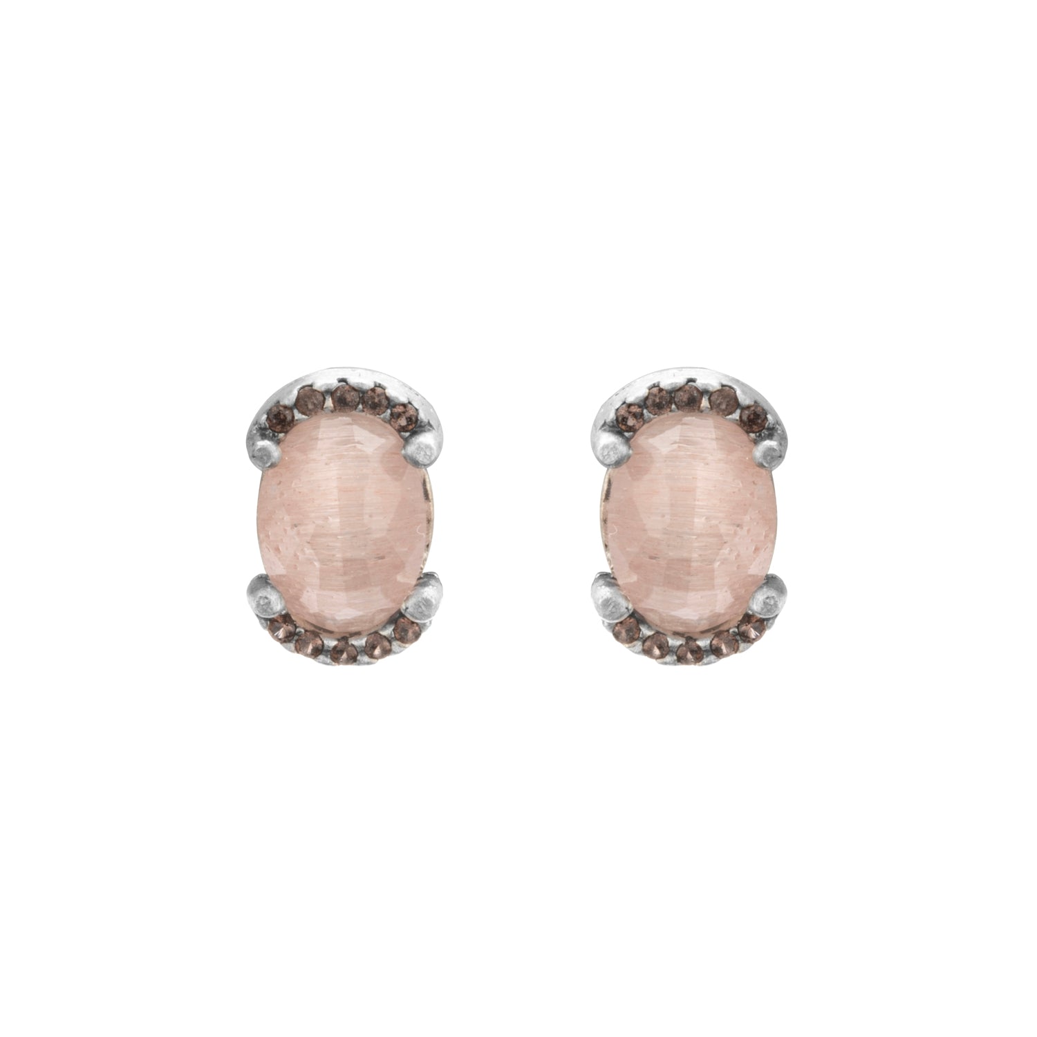Pendientes plata botón ojo gato rosa orla circos brown