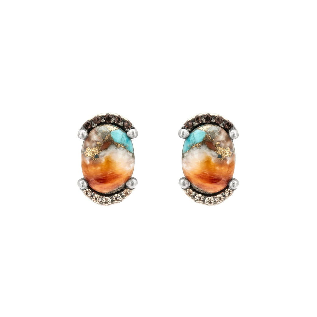 Pendientes plata botón turquesa copper orla circos bicolor