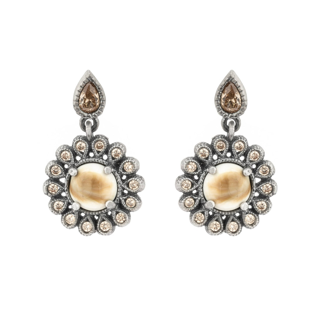 Pendientes plata Shiva flor, gotas cava