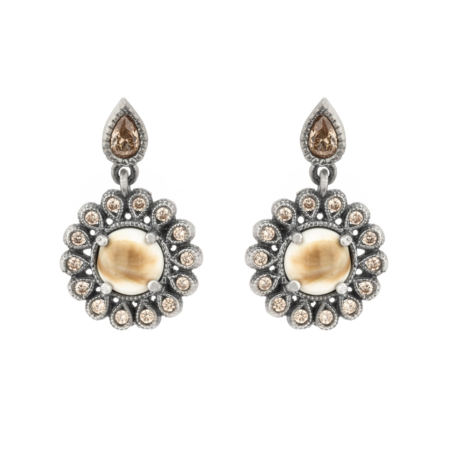 Pendientes plata Shiva flor, gotas cava