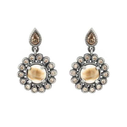 Silver Shiva flower earrings, cava drops