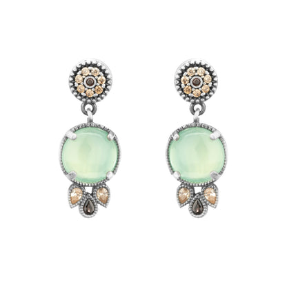 Silver chalcedony earrings, 3 drops cava brown