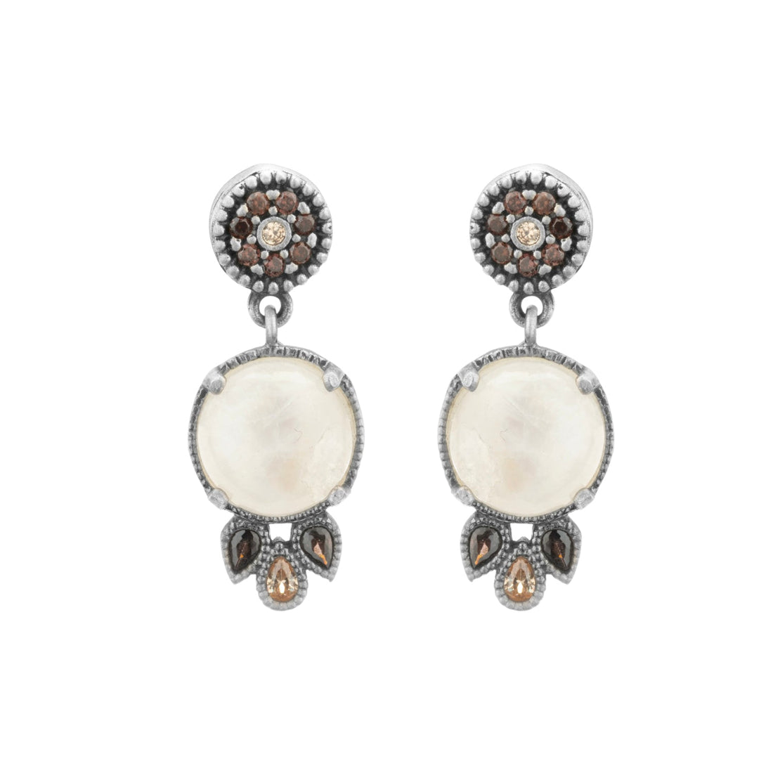 Pendientes plata piedra luna, 3 gotas brown cava