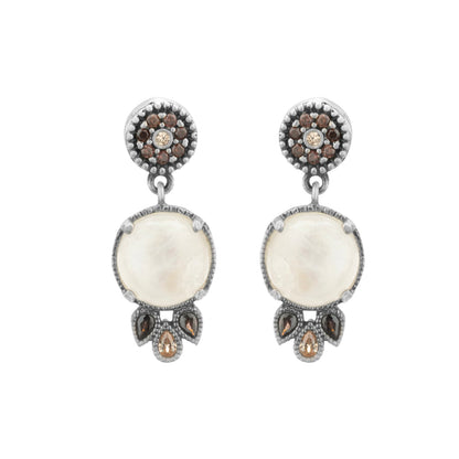 Sterling silver moonstone earrings, 3 brown cava drops