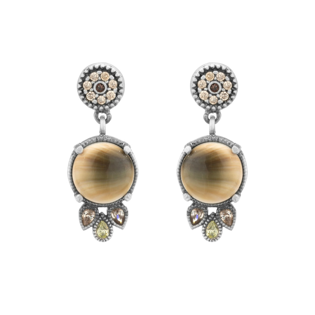 Pendientes plata Shiva, 3 gotas cava verde