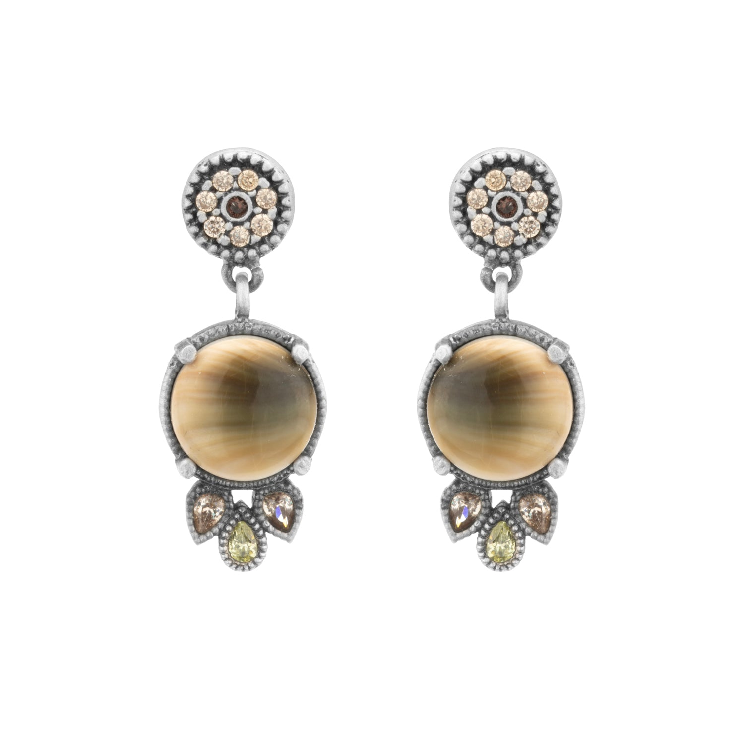 Pendientes plata Shiva, 3 gotas cava verde