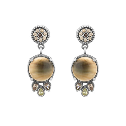 Shiva silver earrings, 3 green cava drops