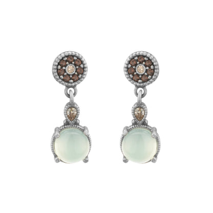 Silver chalcedony earrings, faceted drop