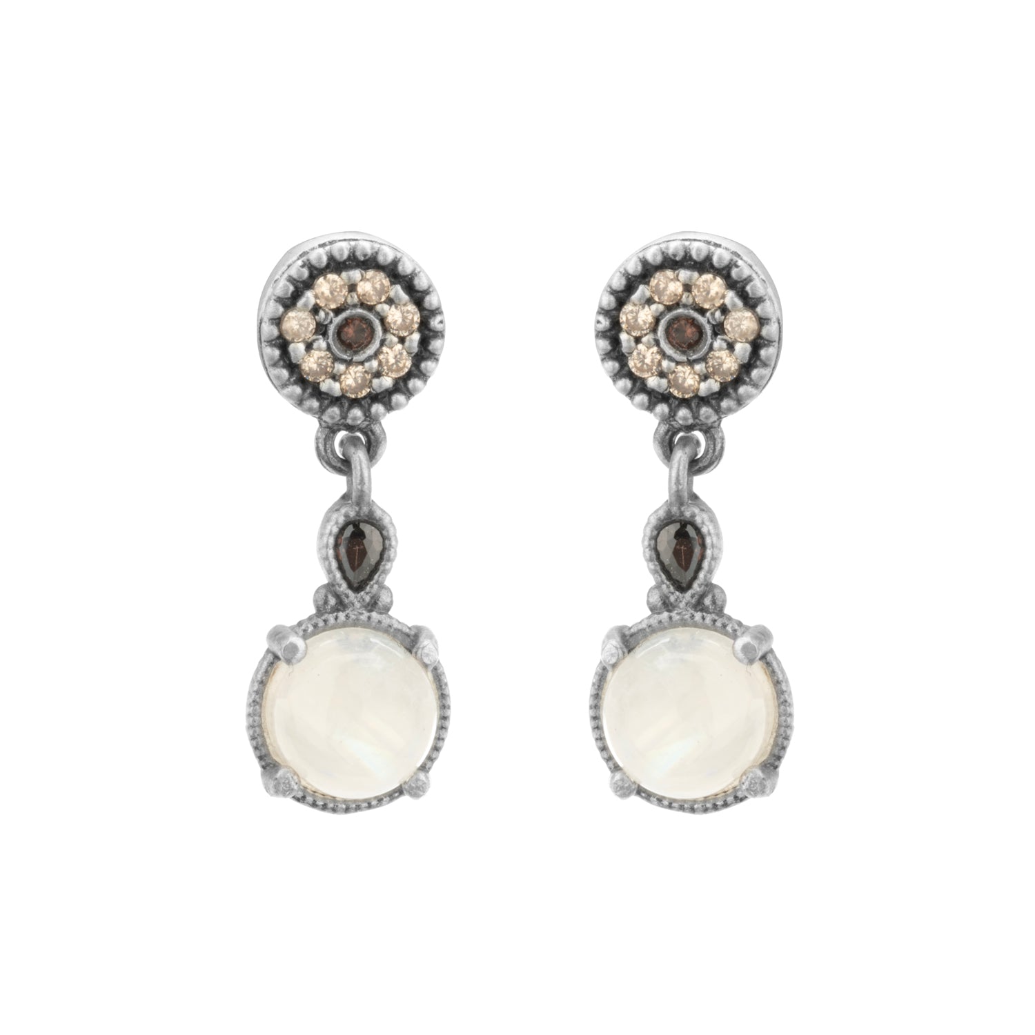 Pendientes plata piedra luna, gota brown