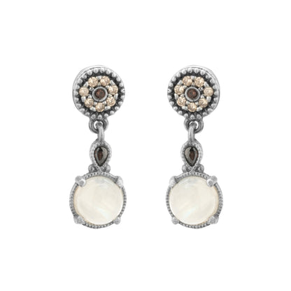 Sterling silver moonstone earrings, brown drop