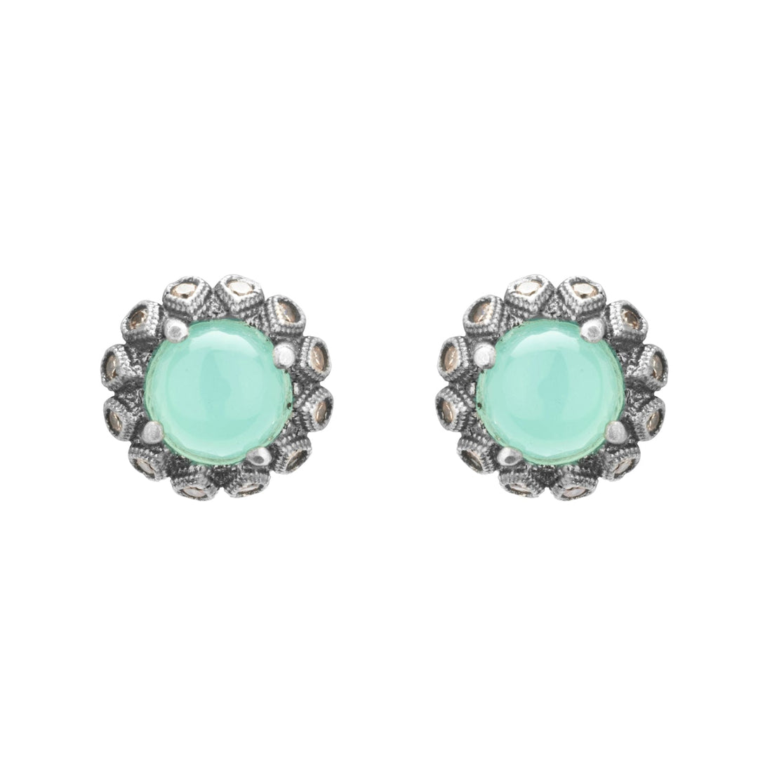 Pendientes plata botón calcedonia, gotas circo cava