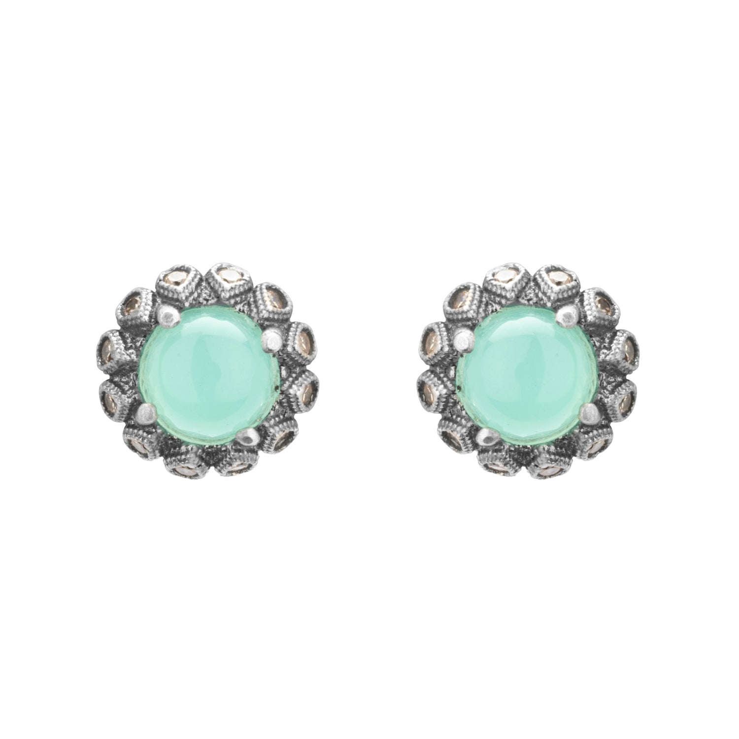 Pendientes plata botón calcedonia, gotas circo cava