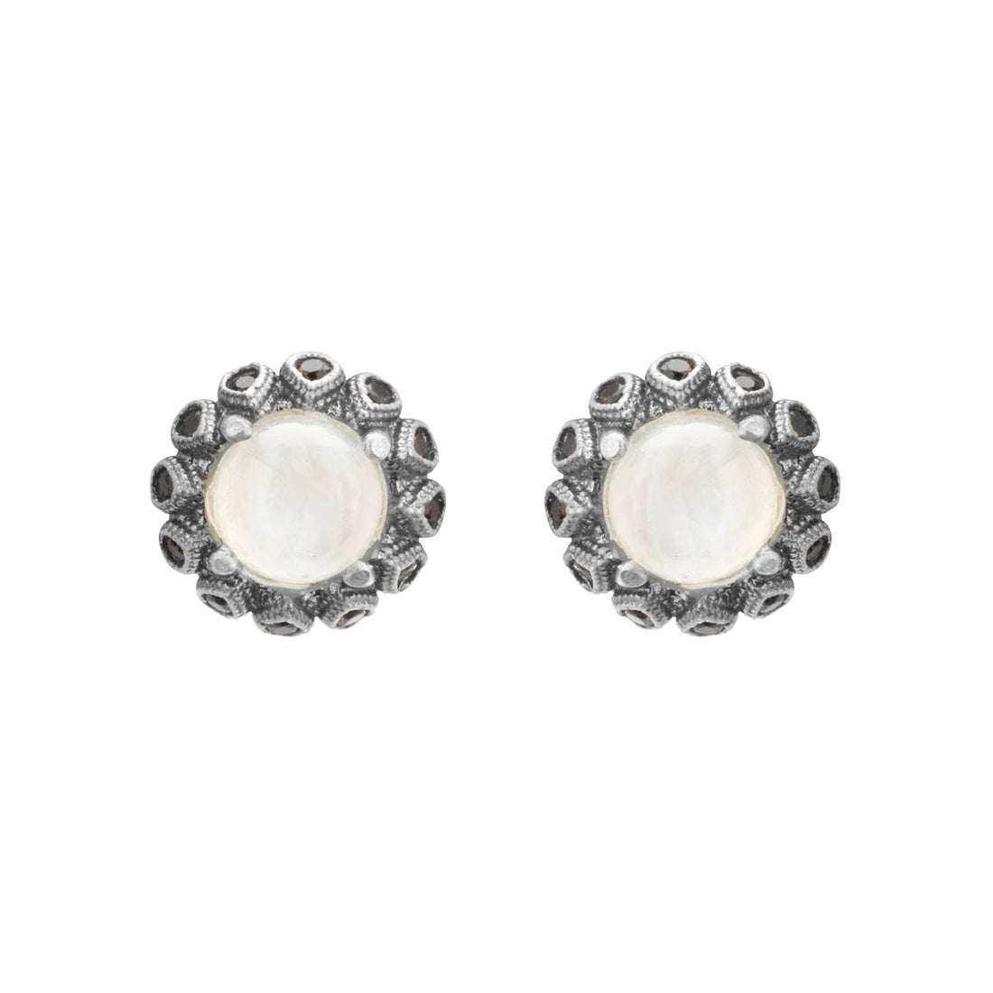 Pendientes plata botón piedra luna, gotas circo brown