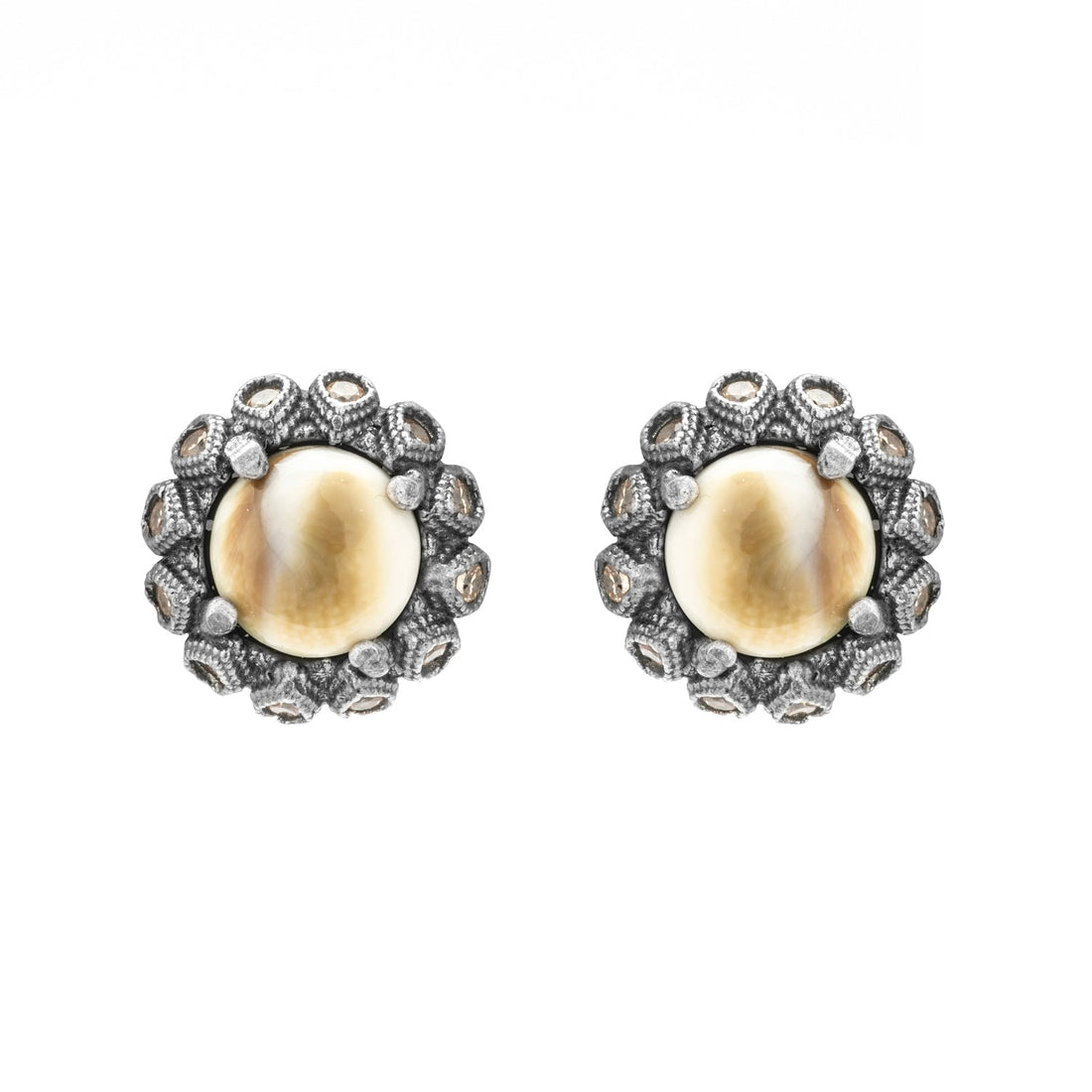 Pendientes plata botón Shiva, gotas circo cava