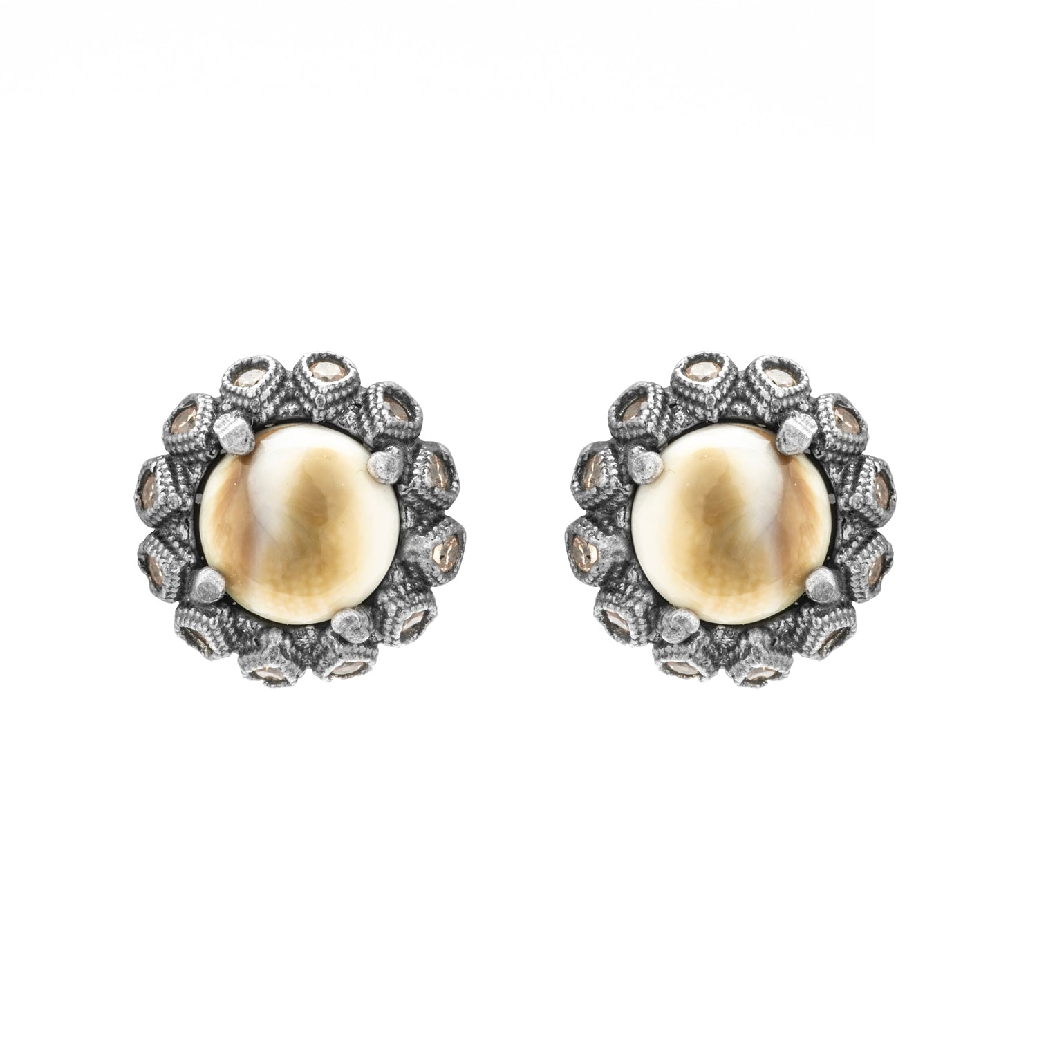 Pendientes plata botón Shiva, gotas circo cava