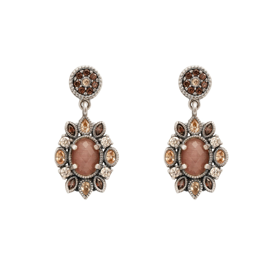 Pendientes plata flor ojo de gato morado