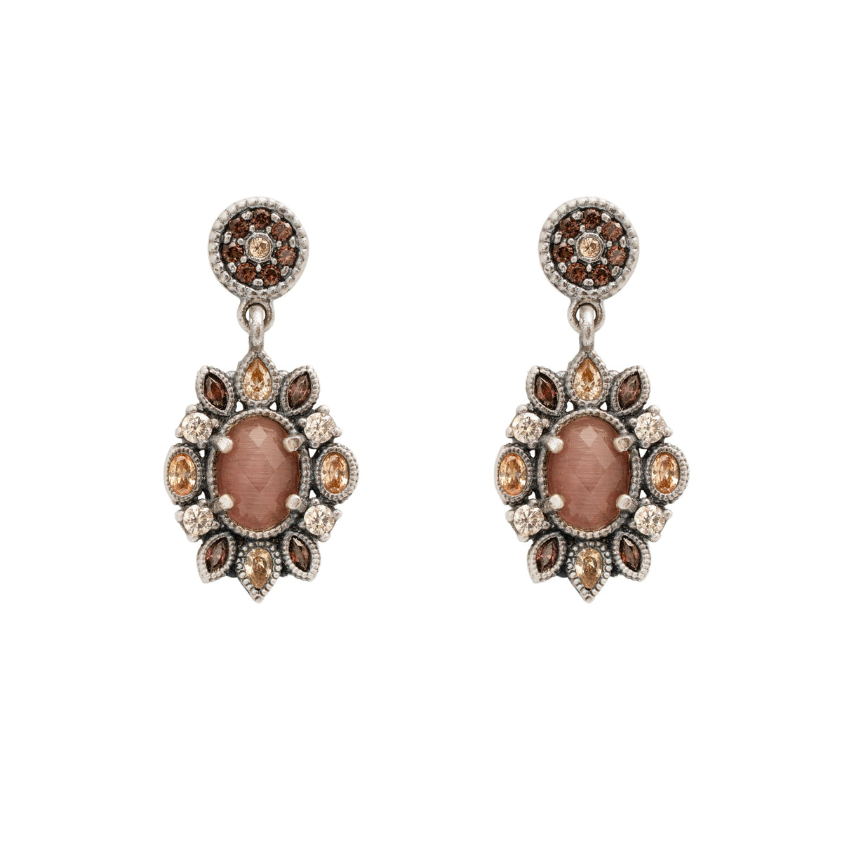 Pendientes plata flor ojo de gato morado