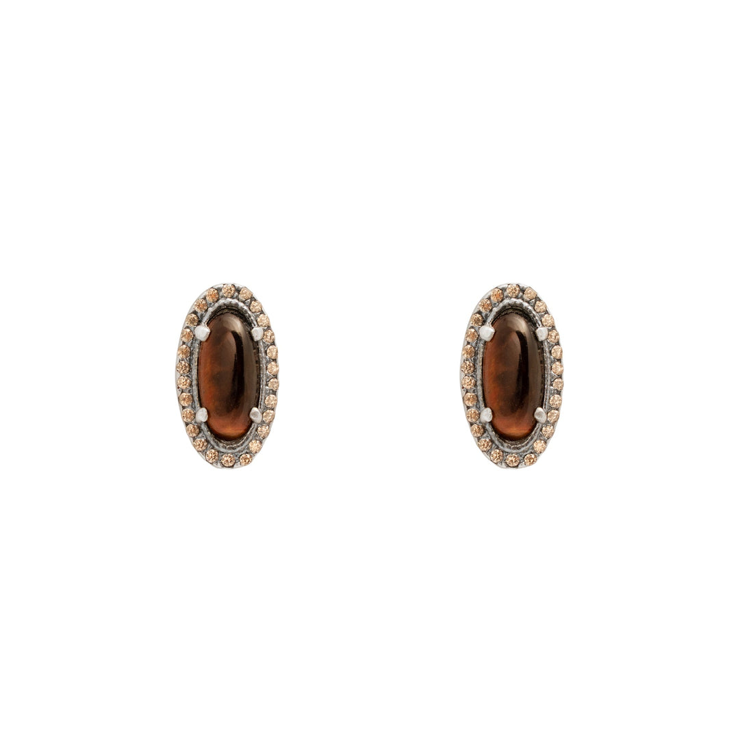 Pendientes botón plata ojo de tigre rojo