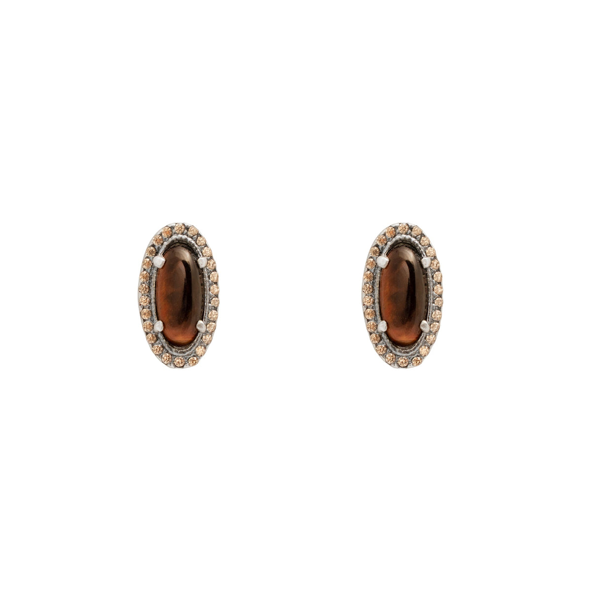 Pendientes botón plata ojo de tigre rojo