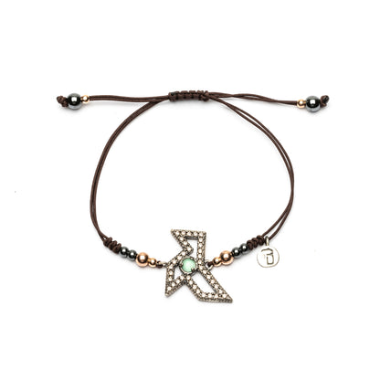 Pulsera Macramé Pajarita Plata Piedra Central