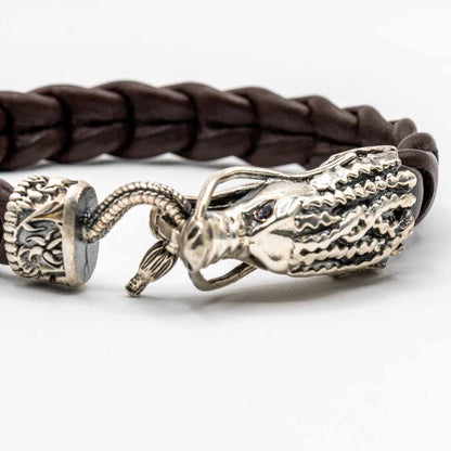 Pulsera Cuero Dragón Plata