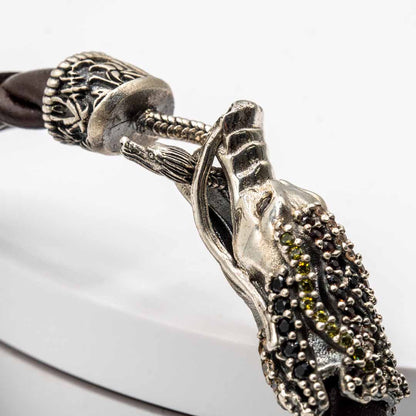 Pulsera Cuero Dragón Plata