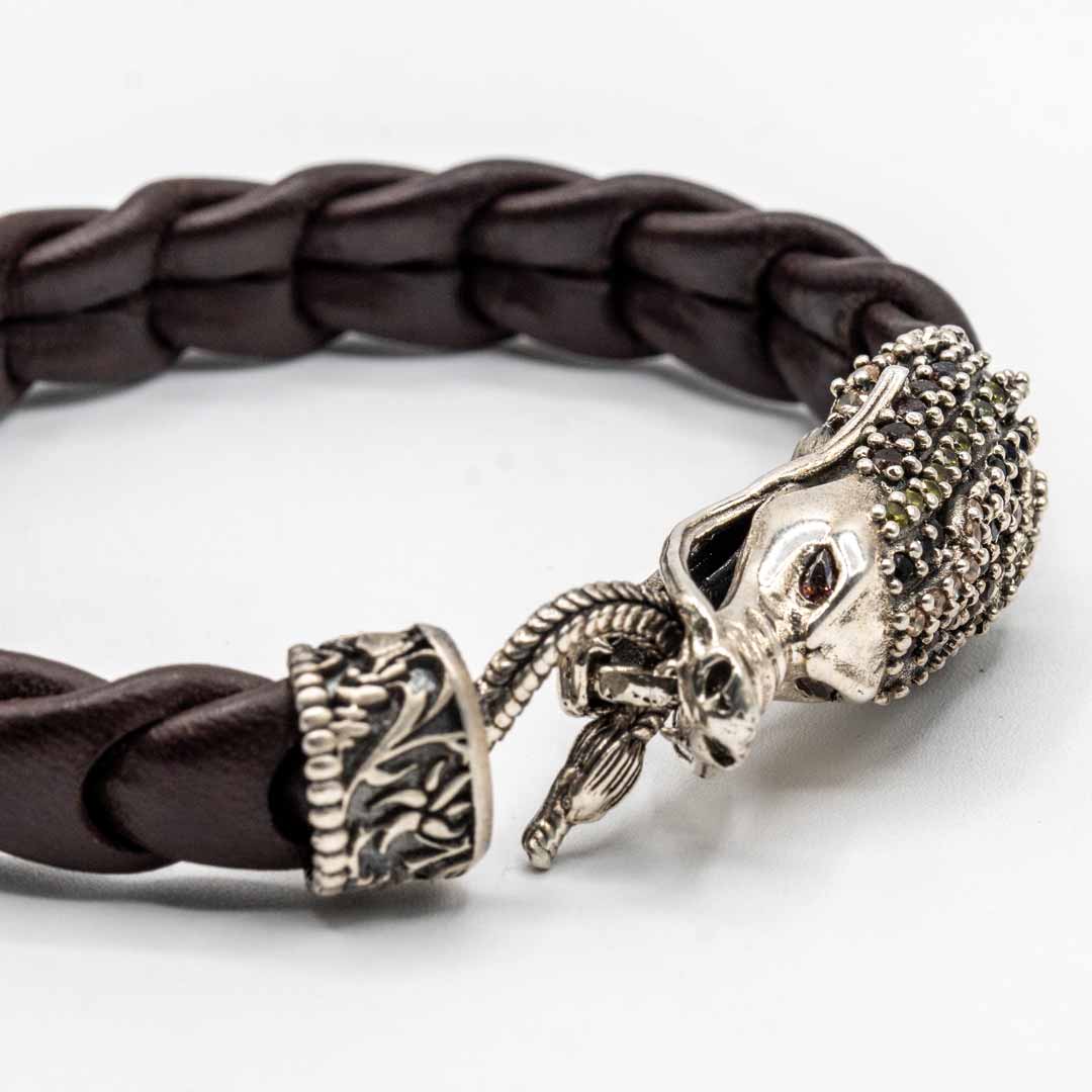 Pulsera Cuero Dragón Plata