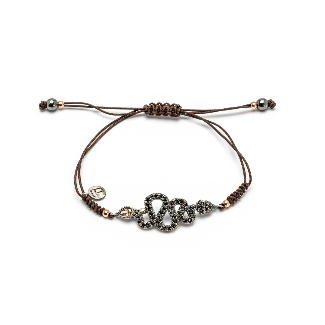 Pulsera plata macramé serpiente zigzag