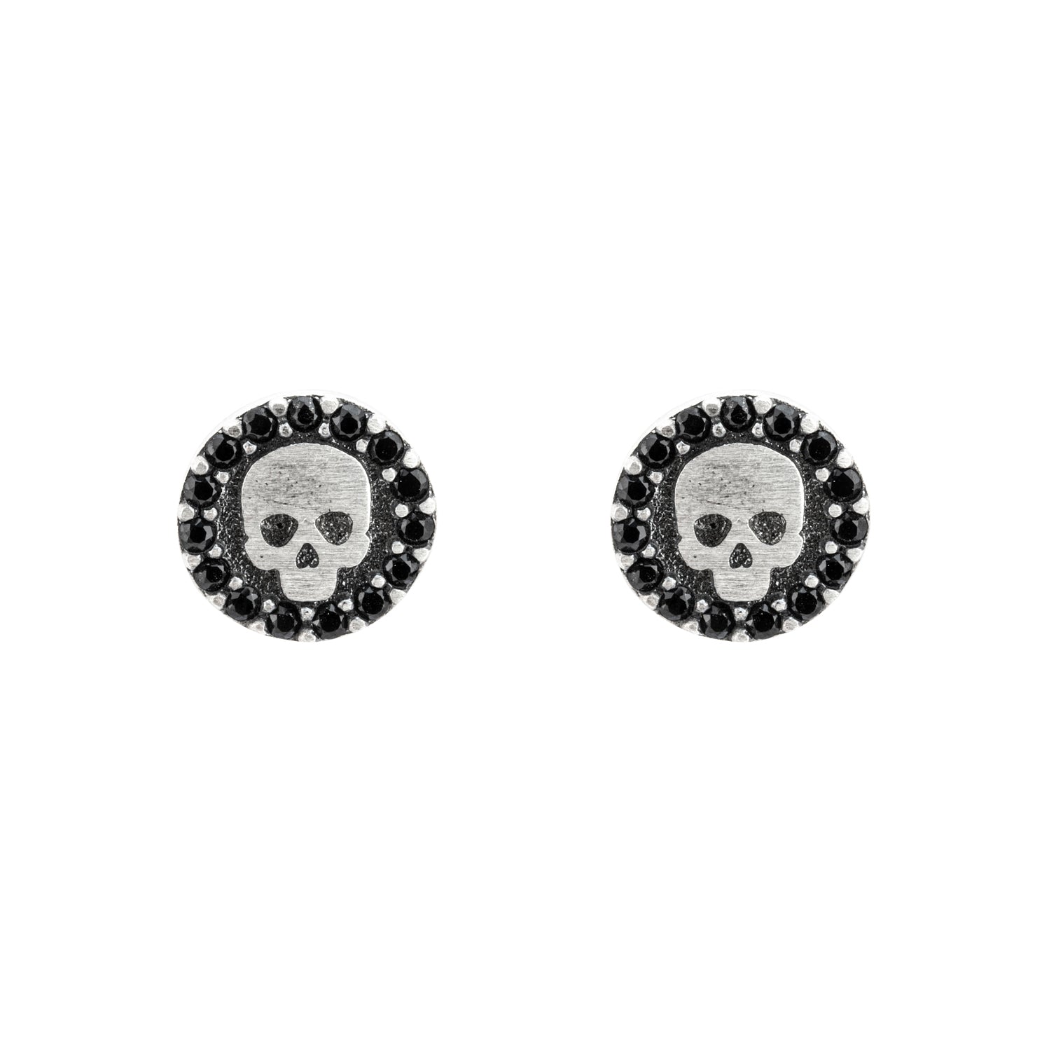 Pendientes botón grabado plata calavera