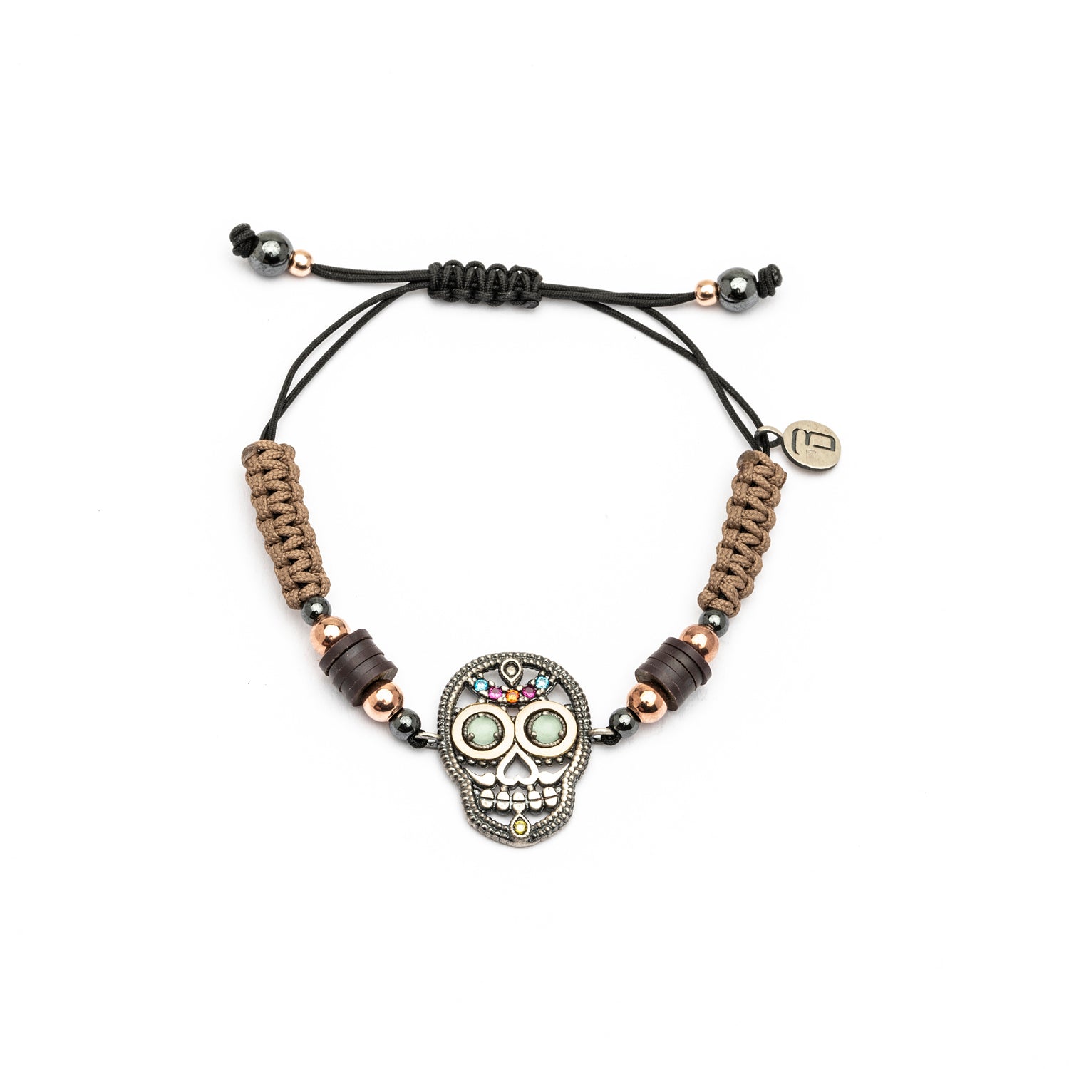 Pulsera Macramé Calavera Plata